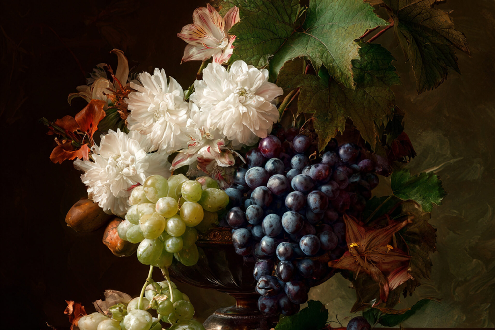 Dunkel cc 03686 grapes and flowers still life in caravaggio p d234922c f026 4a2e b788 25e5a1c518f1 0